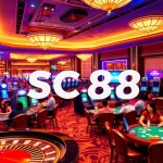 Experience the excitement of gambling at SC88 with vibrant casino tables and engaging players.
