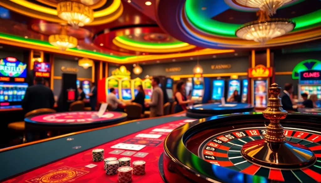 Exciting casino gaming scene showcasing Fun88 betting experience with poker chips, cards, and roulette wheel.