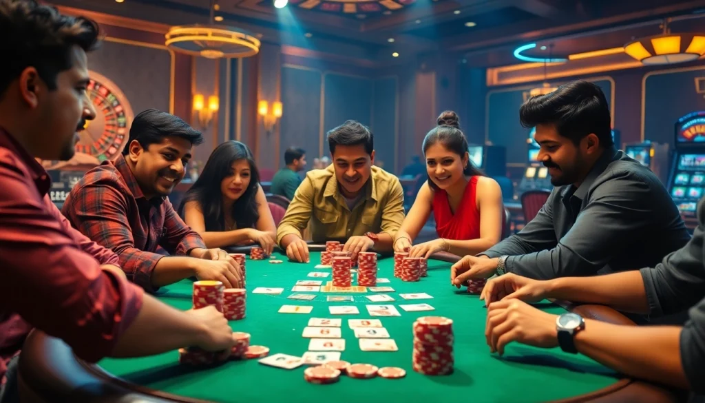 Exciting game of Teen Patti JL16 with players placing bets at a vibrant casino table.