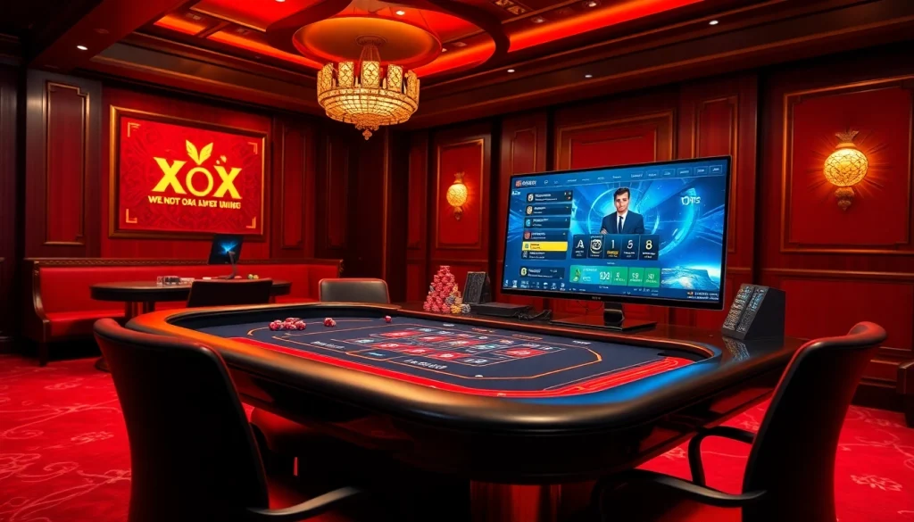 Experience playing Xóc Đĩa trên máy tính with a luxurious online gaming setup featuring interactive tables.