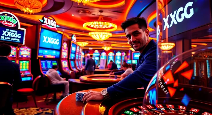 Experience the excitement of XXGG in a luxurious casino setting with vibrant slot machines and poker action.