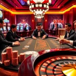 Players enjoying high-stakes poker at HZ88 casino, with vibrant tables and a luxury atmosphere.