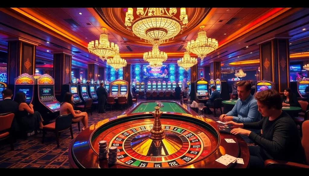 Engaging in thrilling gameplay with Giải mã giấc mơ at a luxurious casino setting featuring roulette and poker.