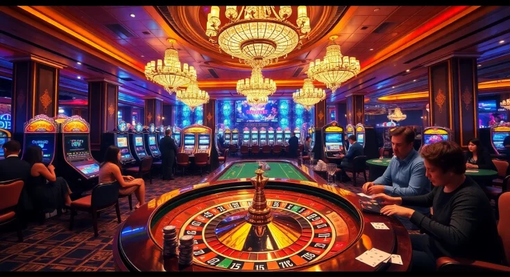 Engaging in thrilling gameplay with Giải mã giấc mơ at a luxurious casino setting featuring roulette and poker.