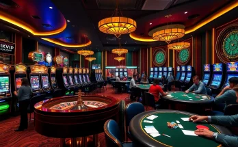 Rikvip players enjoying a high-stakes gaming session at an upscale casino.