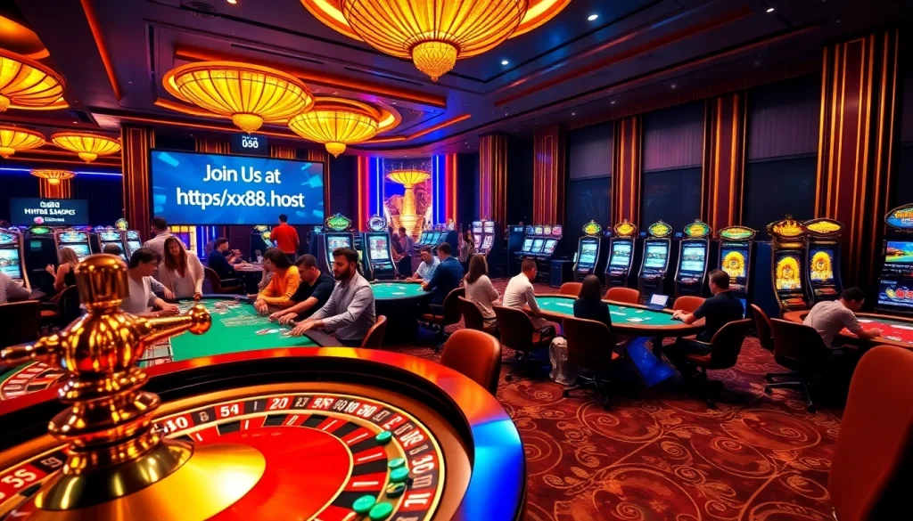 Experience thrilling gambling action at https://xx88.host with poker chips and iconic casino tables.