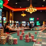 Experience the thrill of high-stakes gaming at 8kbet casino with vibrant slot machines and poker tables.