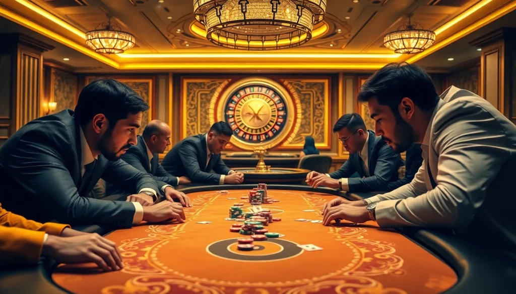 Players engage in an exciting TR88 poker game at a luxurious casino table.