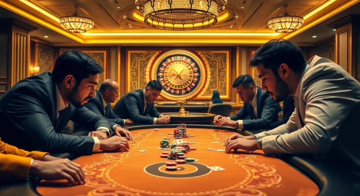Players engage in an exciting TR88 poker game at a luxurious casino table.