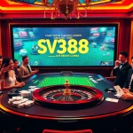 Engaging scene of SV388 cockfighting betting at a vibrant casino table.
