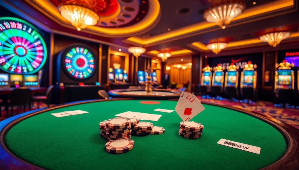 Experience the thrill of high-stakes gambling at 888NEW's vibrant casino scene with blackjack and roulette.