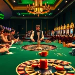Engaged players enjoying an HB88-themed casino table game with vibrant chips and elegant decor.