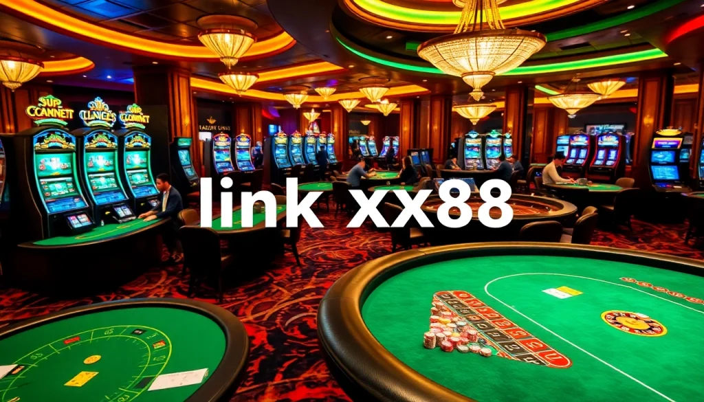 Experience the excitement of link xx88 in a vibrant casino setting featuring roulette tables and slot machines.