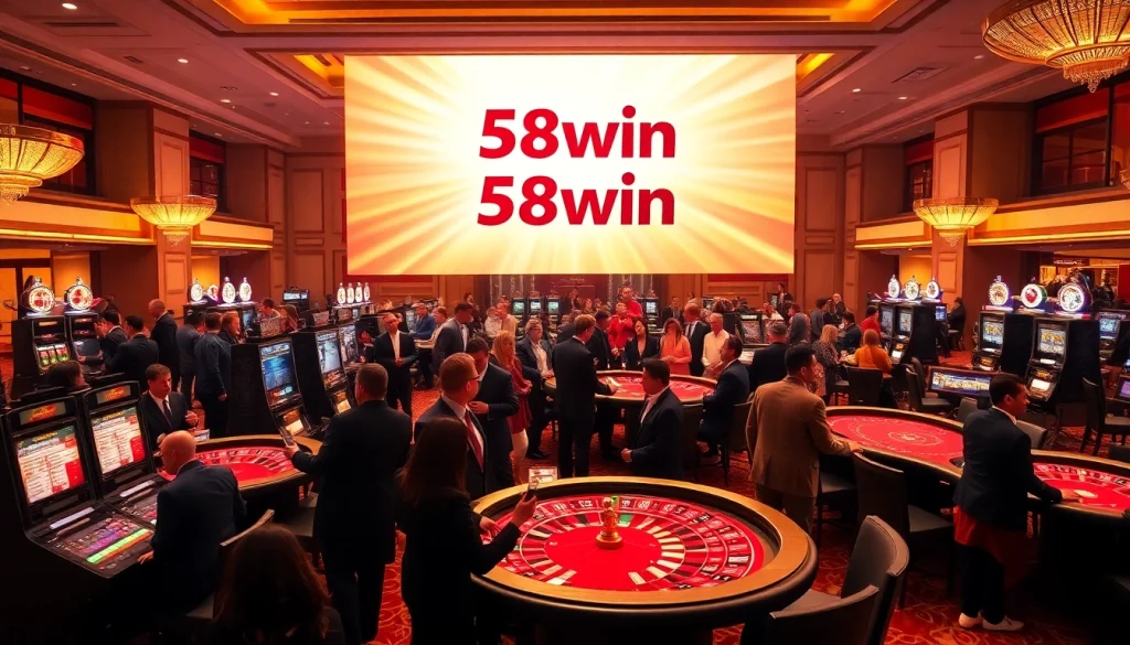 Players engaging in thrilling casino games under the dazzling lights at 58win, highlighting excitement and luxury.