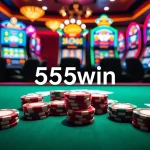Experience the thrill of winning at 555win casino with vibrant poker chips and slot machines.