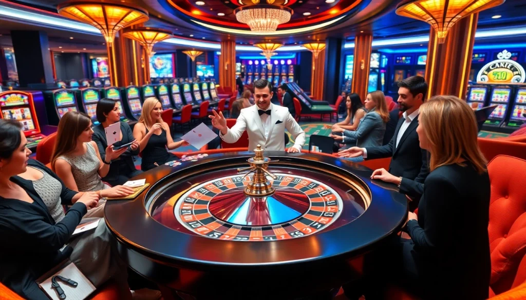 Exciting gaming experience at dom88.us.com with vibrant roulette table and enthusiastic players.