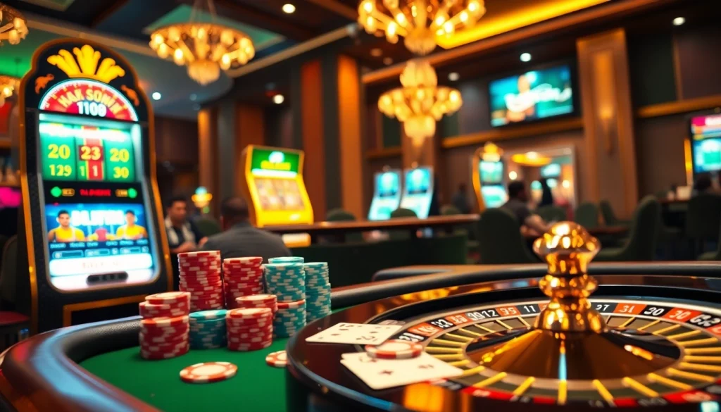 Experience thrilling casino action with a professional gambling scene inspired by https://vu88.tech/, featuring vibrant poker chips and a roulette wheel.