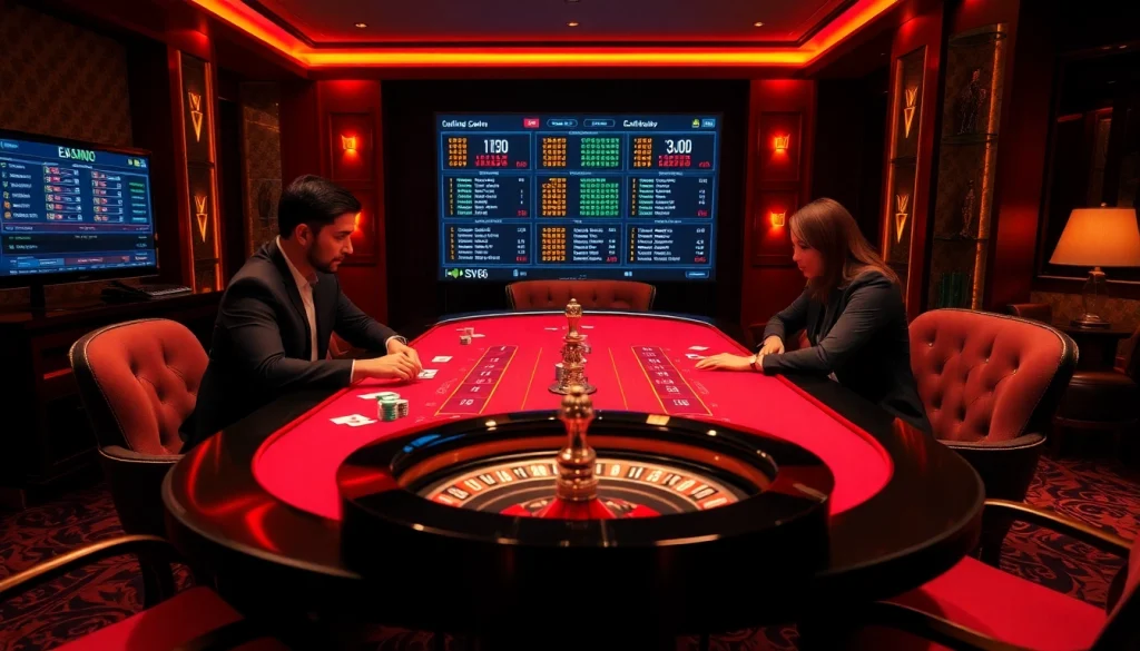 Players engaging intensely at the SV66 gaming table in a luxurious casino setting.