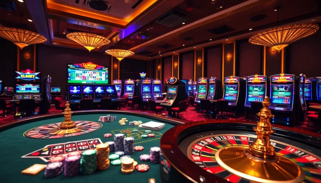 Lode88 gaming excitement with vibrant casino elements, including roulette, chips, and online betting.