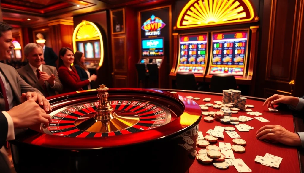 Experience the thrill of 68VIP with engaged players at a luxurious casino table.