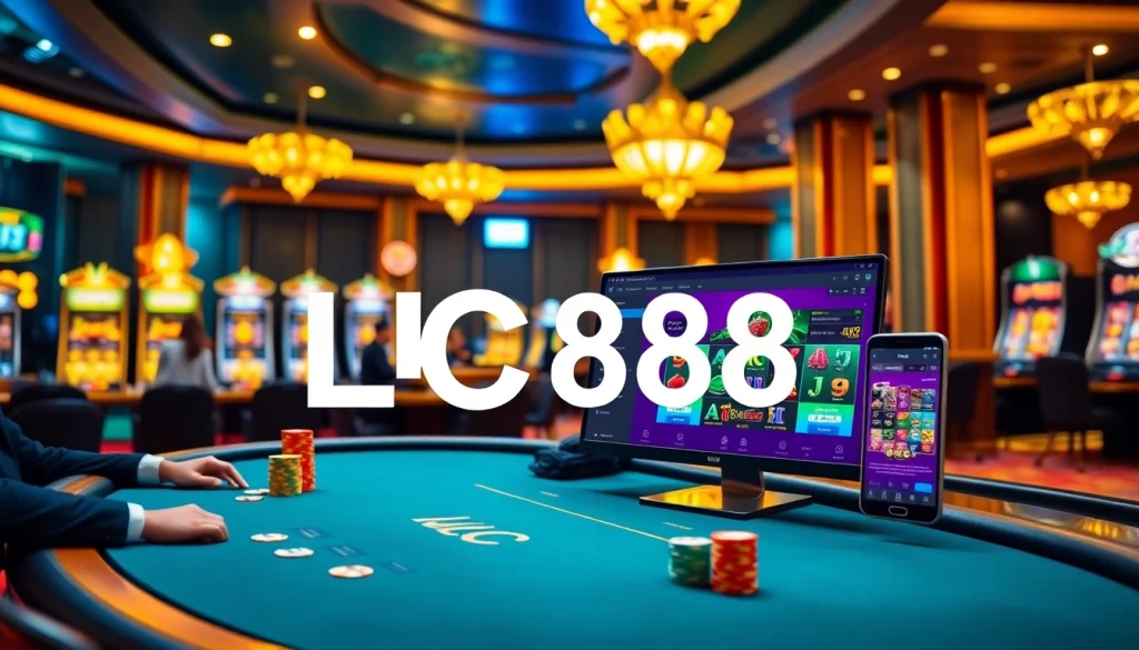 Engaging players at LC88 casino table with vibrant chips and online gaming interface