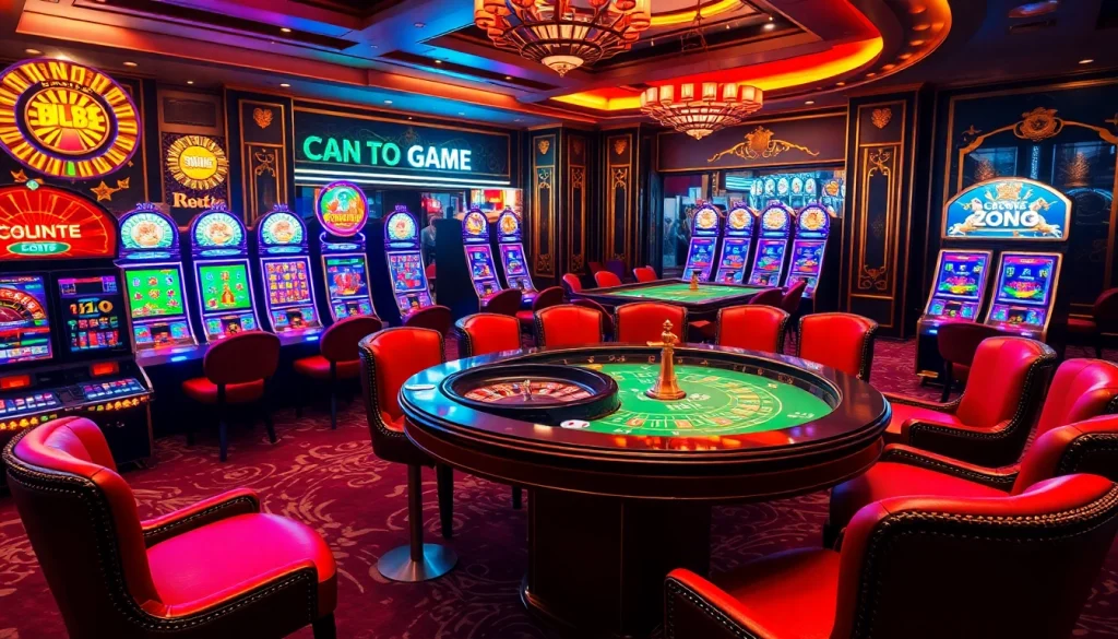 Cổng Game XIN88 offers an immersive online casino experience with vibrant slot machines and elegant gaming tables.