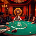Experience the excitement at ta88 club with players engaged in a high-stakes poker game in a luxurious casino atmosphere.