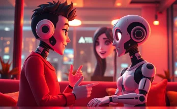 Engaging AI characters in a flirtatious conversation representing sex ai dynamics.