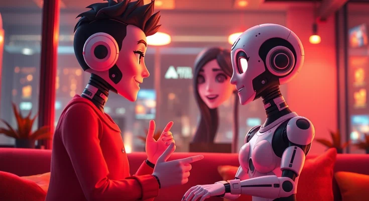 Engaging AI characters in a flirtatious conversation representing sex ai dynamics.