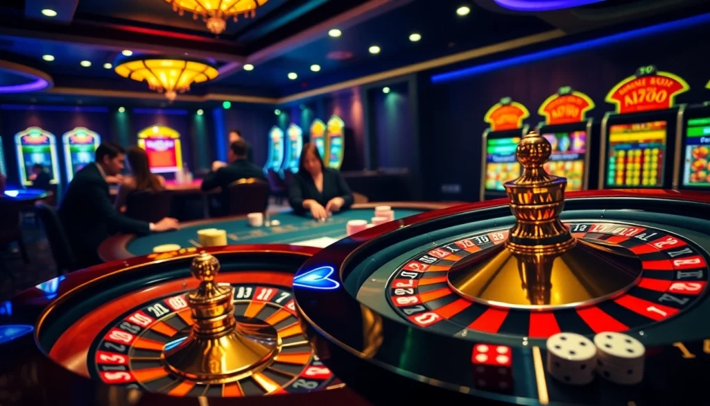 Engaging scene showcasing fun79 at a luxurious gambling table with poker chips and cards.
