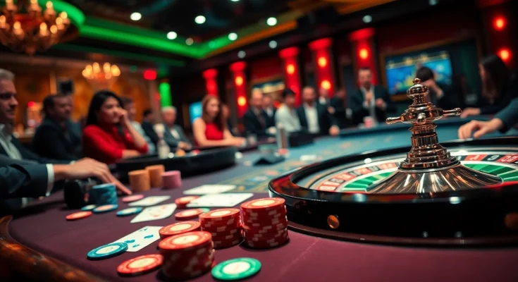 Gamblers enjoying a thrilling game at a casino table with the iP88 audio dock enhancing the atmosphere.