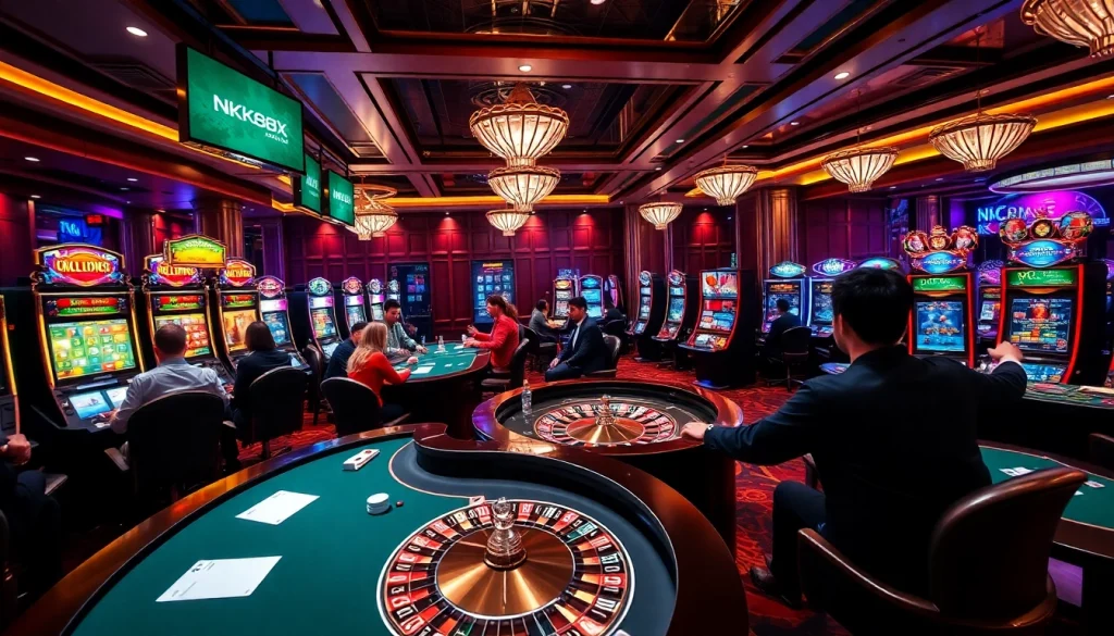 Exciting gambling action at https://nk88.sbs/ with vibrant casino visuals and engaging players.