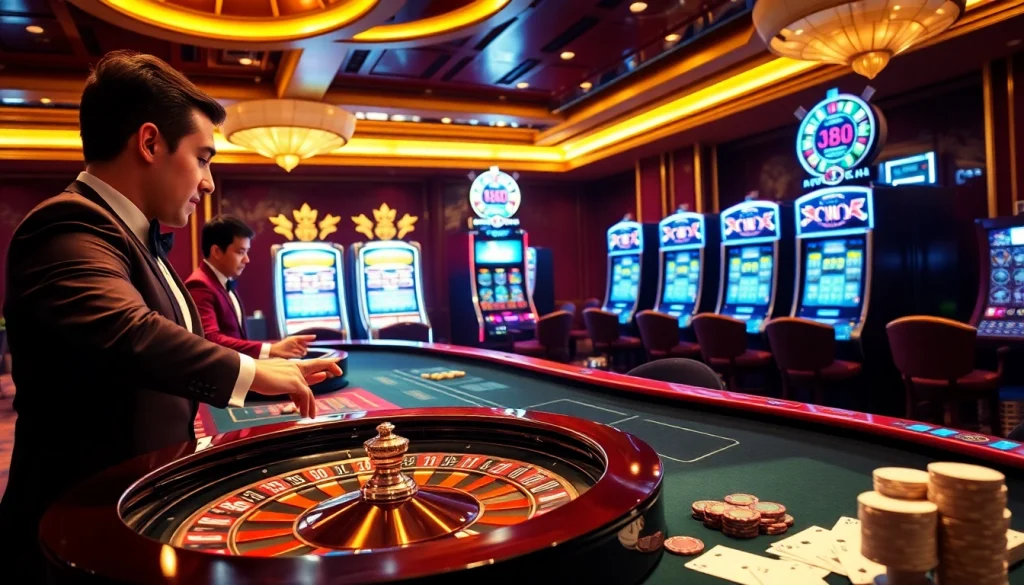 Players enjoying the thrilling JBO casino experience at luxury gaming tables.