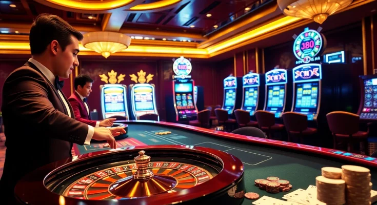 Players enjoying the thrilling JBO casino experience at luxury gaming tables.