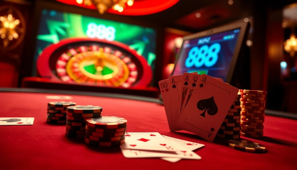 Exciting online gambling scene with poker chips and cards at https://888pgbr.com.br/ showcasing luxury and thrill for players.