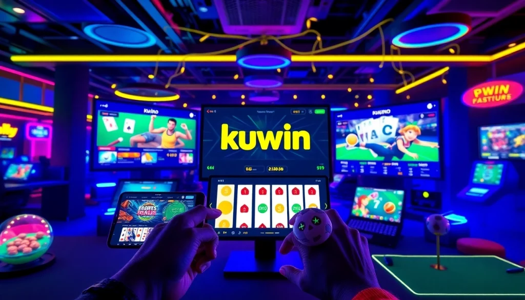 Kuwin online casino featuring a dynamic gaming interface showcasing various betting games and vibrant digital atmosphere.