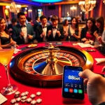 Players enjoying a thrilling game at the 88bet casino table with chips and cards.