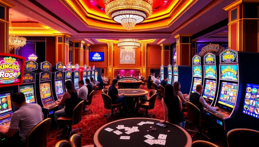 Engaging players actively spinning the King88 Slot Game in a vibrant casino setting.