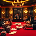 RR88 players competing at a luxurious poker table in a vibrant casino.