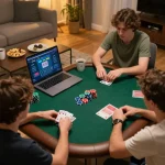 Player engaging in strategic gameplay on ok365 poker platform from home, enjoying a cozy atmosphere.