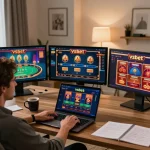Experience engaging gameplay with vsbet on a stylish laptop in a modern home office.
