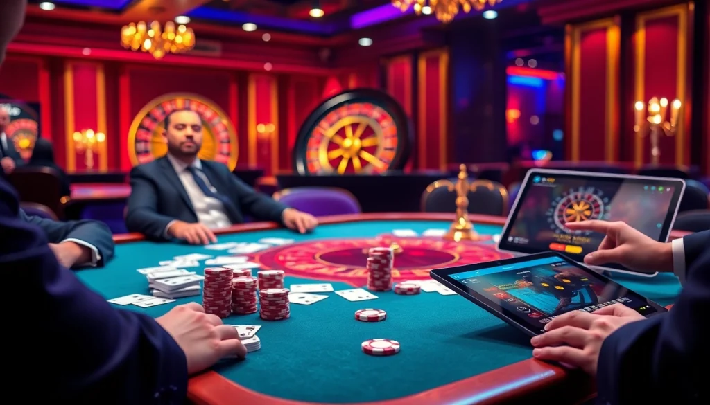 Experience the thrill of HB88 through a sophisticated casino scene featuring poker and roulette.