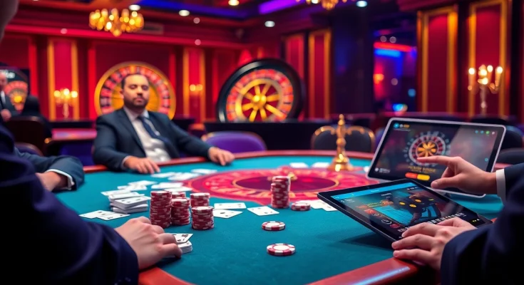 Experience the thrill of HB88 through a sophisticated casino scene featuring poker and roulette.