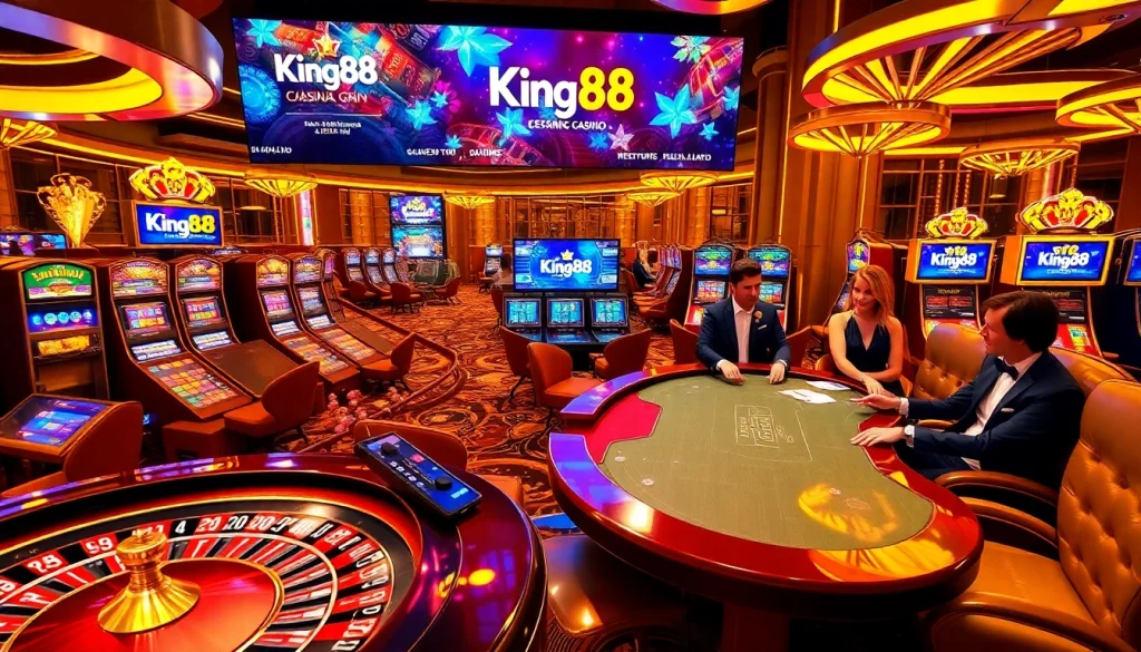 King88 casino players engaging in exciting games at a vibrant and luxurious setting.