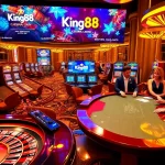 King88 casino players engaging in exciting games at a vibrant and luxurious setting.
