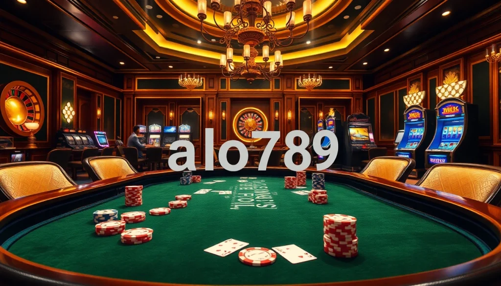 Experience lively gambling excitement at alo789 with vibrant casino tables and poker chips.