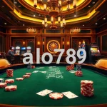 Experience lively gambling excitement at alo789 with vibrant casino tables and poker chips.