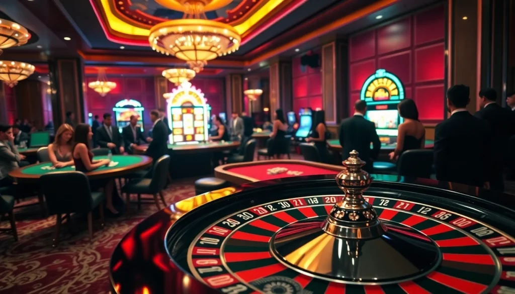 Experience the thrill of U888 with players engaged at luxurious casino tables.