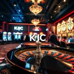 Experience KJC casino excitement with vibrant poker chips and roulette in a luxurious setting.