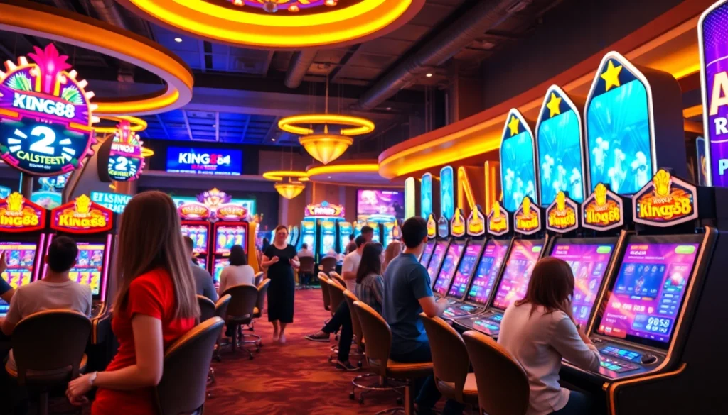 king88 online casino gaming environment with vibrant slot machines and players